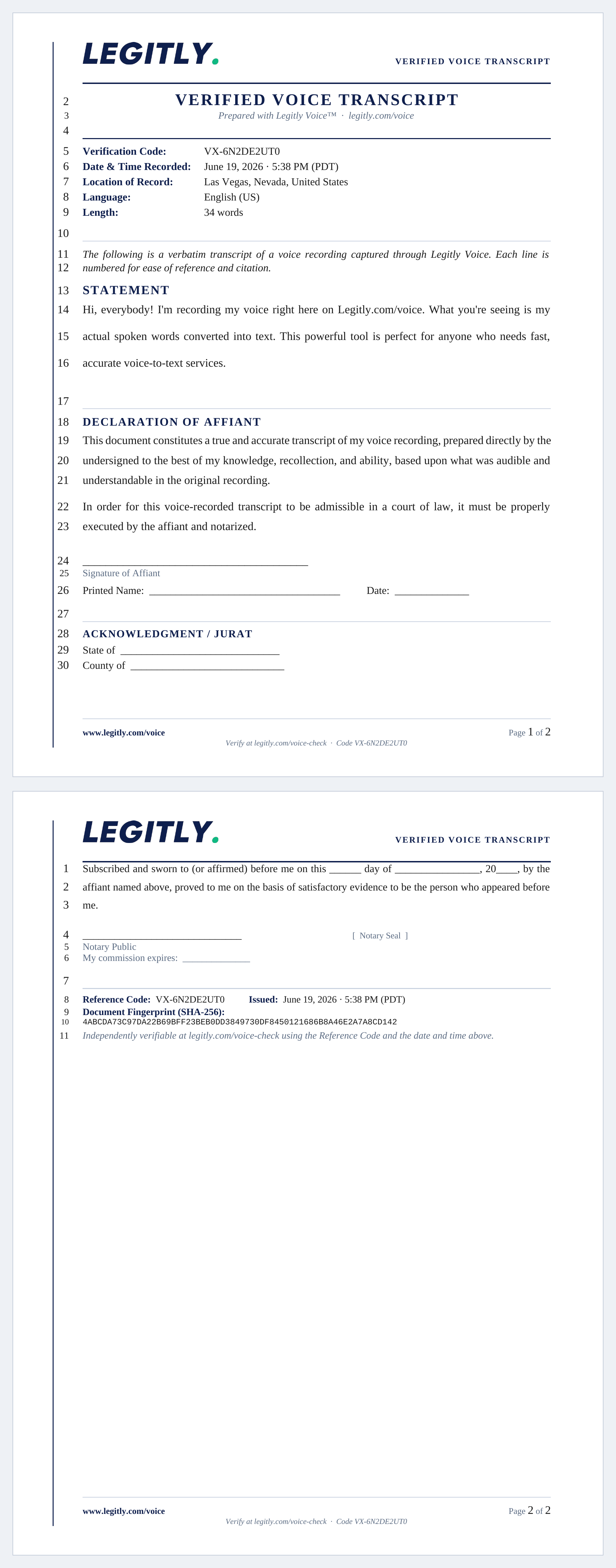 Sample Legitly Voice transcript